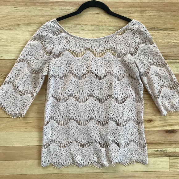 Zara Tops - Zara Lace Shirt Cream Small Scoop Neck